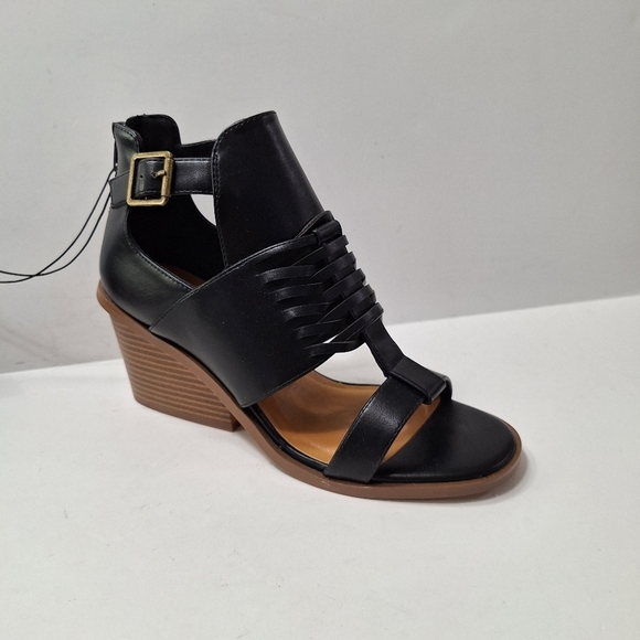 Ariana NEW Black SuperCush Gladiator Open Toe Woven Stacked Chunky Heel Shoe 9.5 - Picture 3 of 11